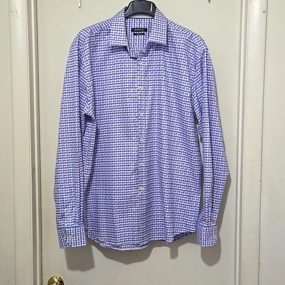 Bugatchi Shaped Fit Purple Blue Plaid Men's Button Up Dress Shirt Sz XL - Picture 1 of 9